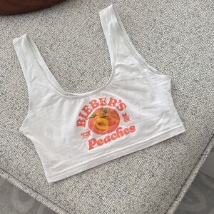 White JUSTIN BEIBER PEACHES Graphic Crop Top